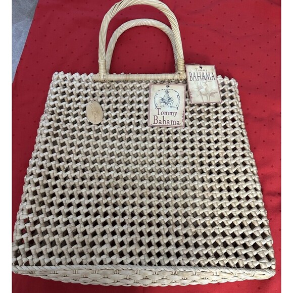 Tommy Bahama Twisted Original Straw Tote Bag Hard Handled Shoulder Beach Bag NWT - Picture 1 of 7